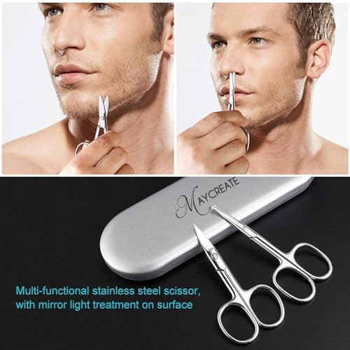 MAYCREATE® 2pcs Nose Scissors Beard Mustache Eyebrow Trimmer Stainless Steel Set with Storage Box Silver X3 MAYCREATE® 2pcs Nose Scissors Beard Mustache Eyebrow Trimmer Stainless Steel Set with Storage Box Silver X3
